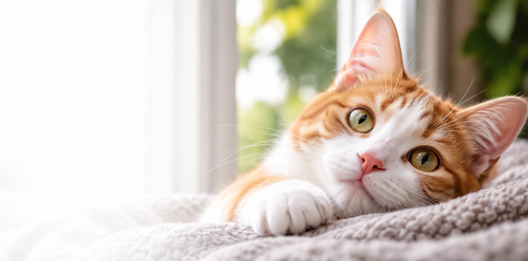 Gato en un entorno de cuidado, esperando un hogar