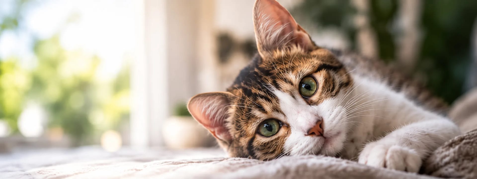 A Fundación Gatuario cat looking calmly toward the camera