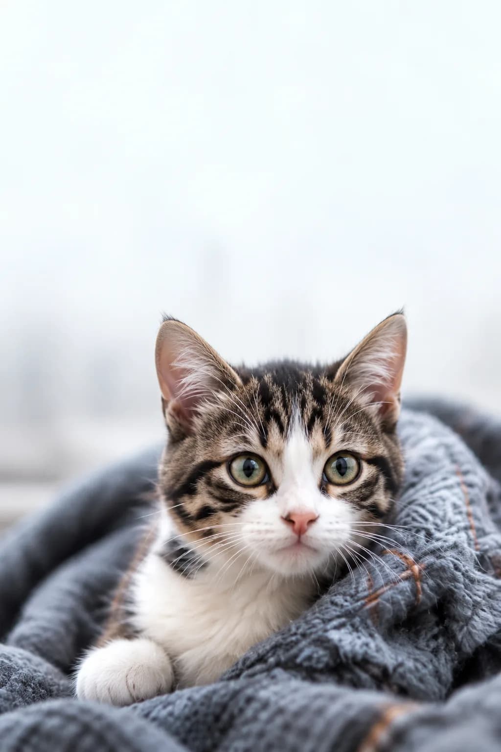 Rescued kitten wrapped in a blanket