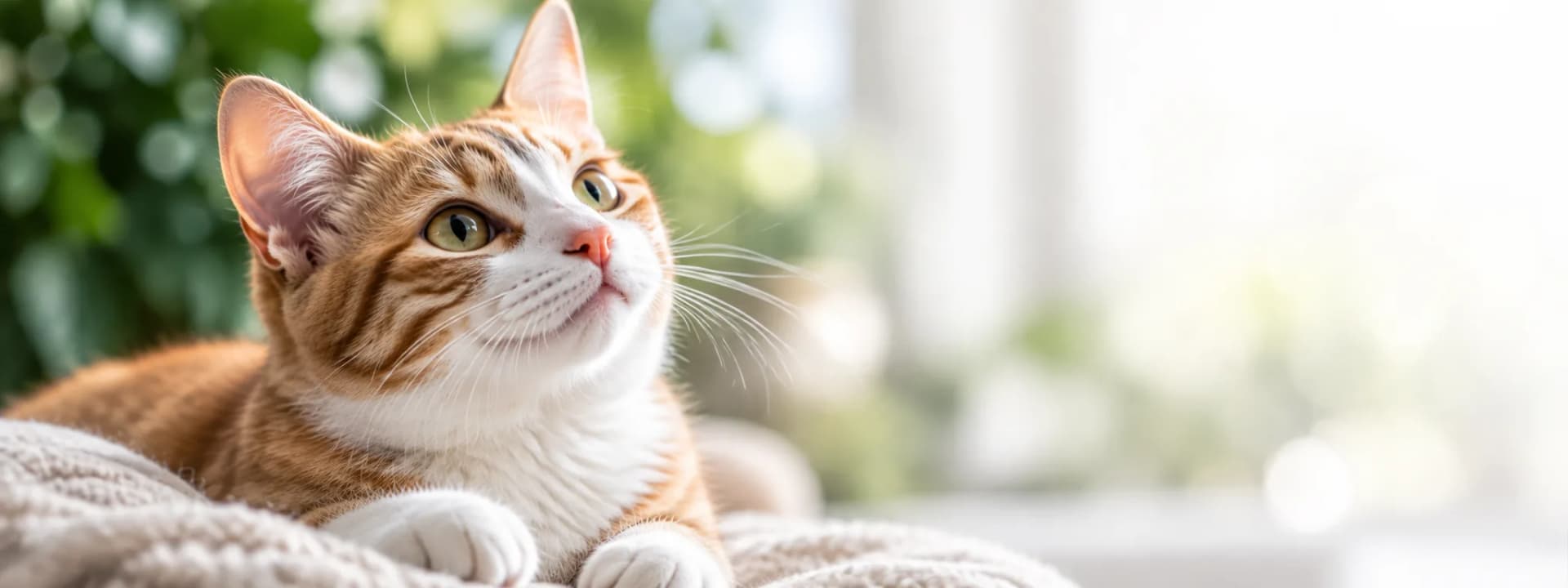 A cat looking upward with hope
