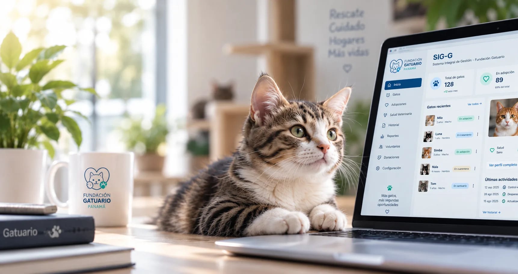 Vista conceptual de tecnología al servicio del bienestar felino